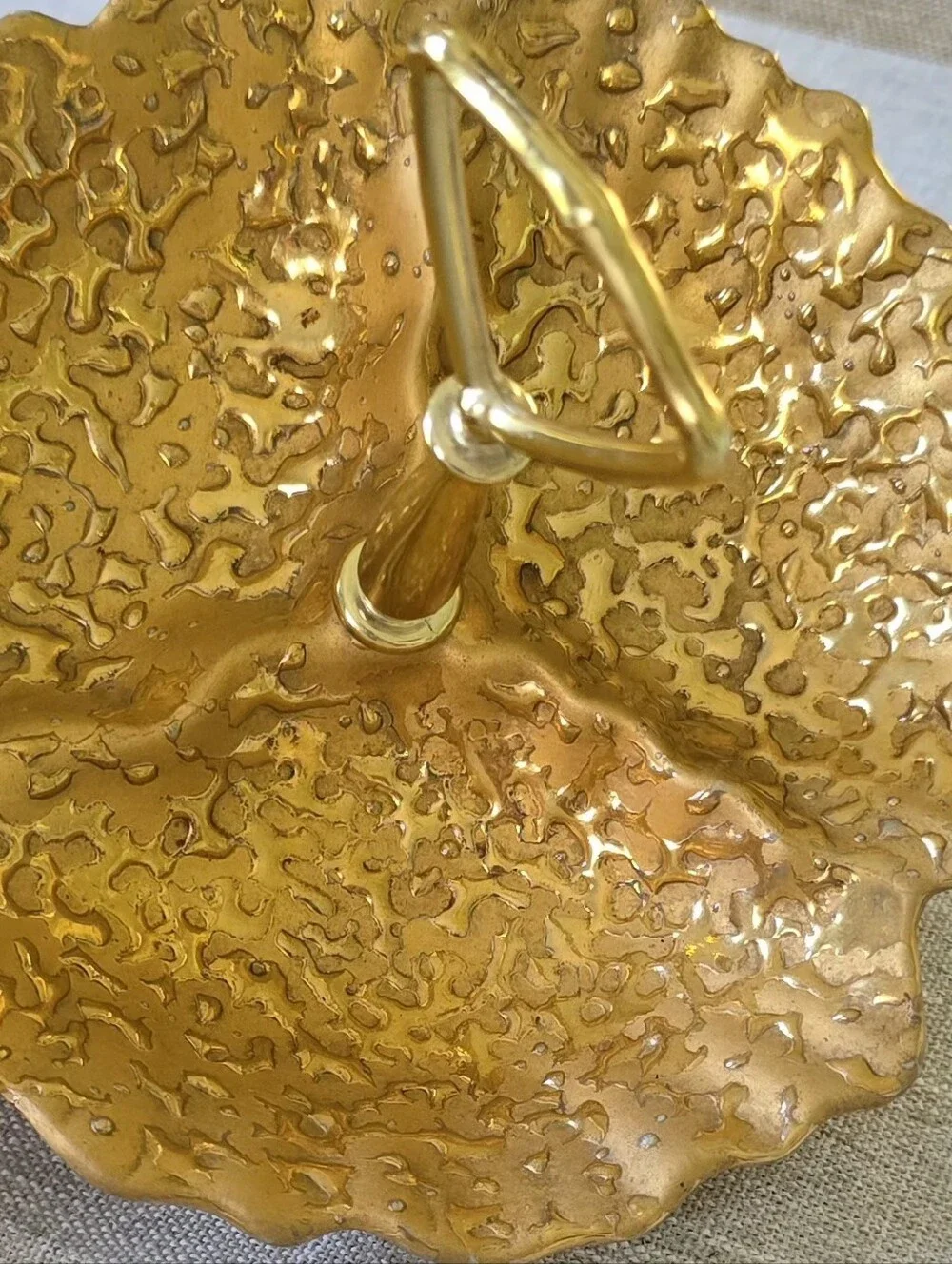 Vintage 22K Hand Decorated Weeping Bright Gold Sectioned Candy Trinket Dish Tray